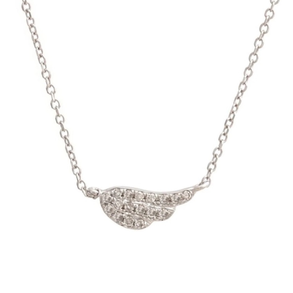 LARAQUEL JEWELRY 14K Solid Gold Pave Diamonds Wing Necklace, White Gold NWOT